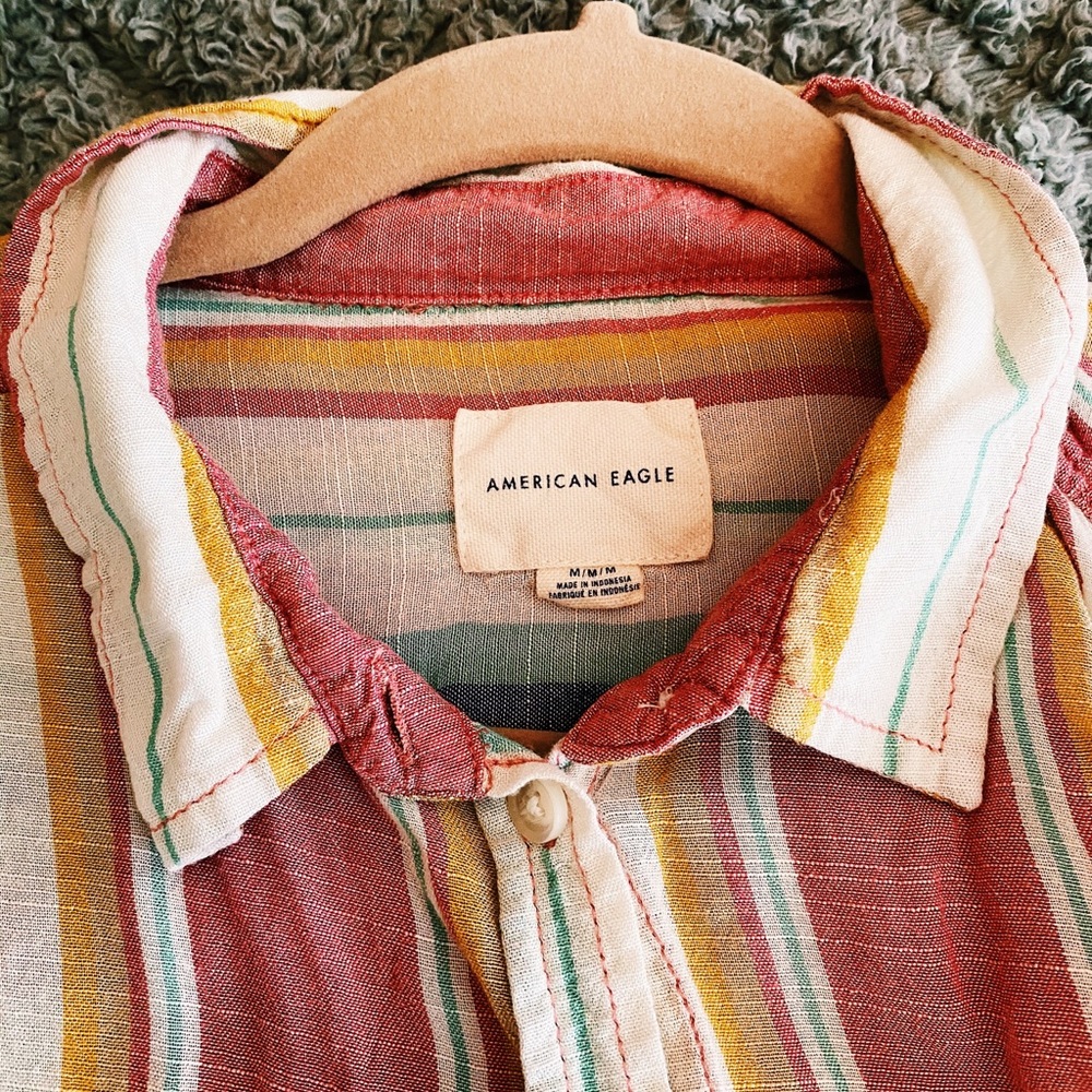 American Eagle Striped Kickback Button Up
